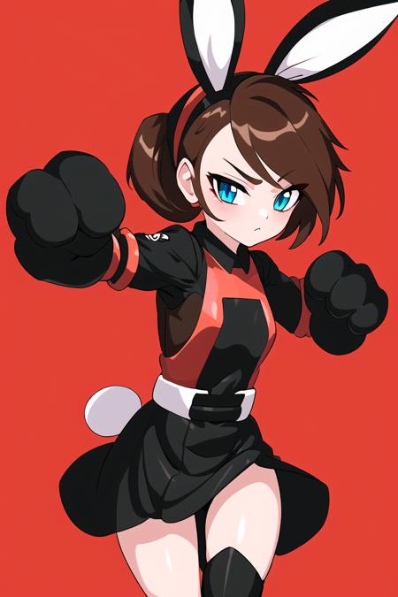 13225-3486452359-(best quality, masterpiece1.2),simple background,brown hair, close-up,cowboy shot, rabbit ears, fighting stance, lopunny, flu.png